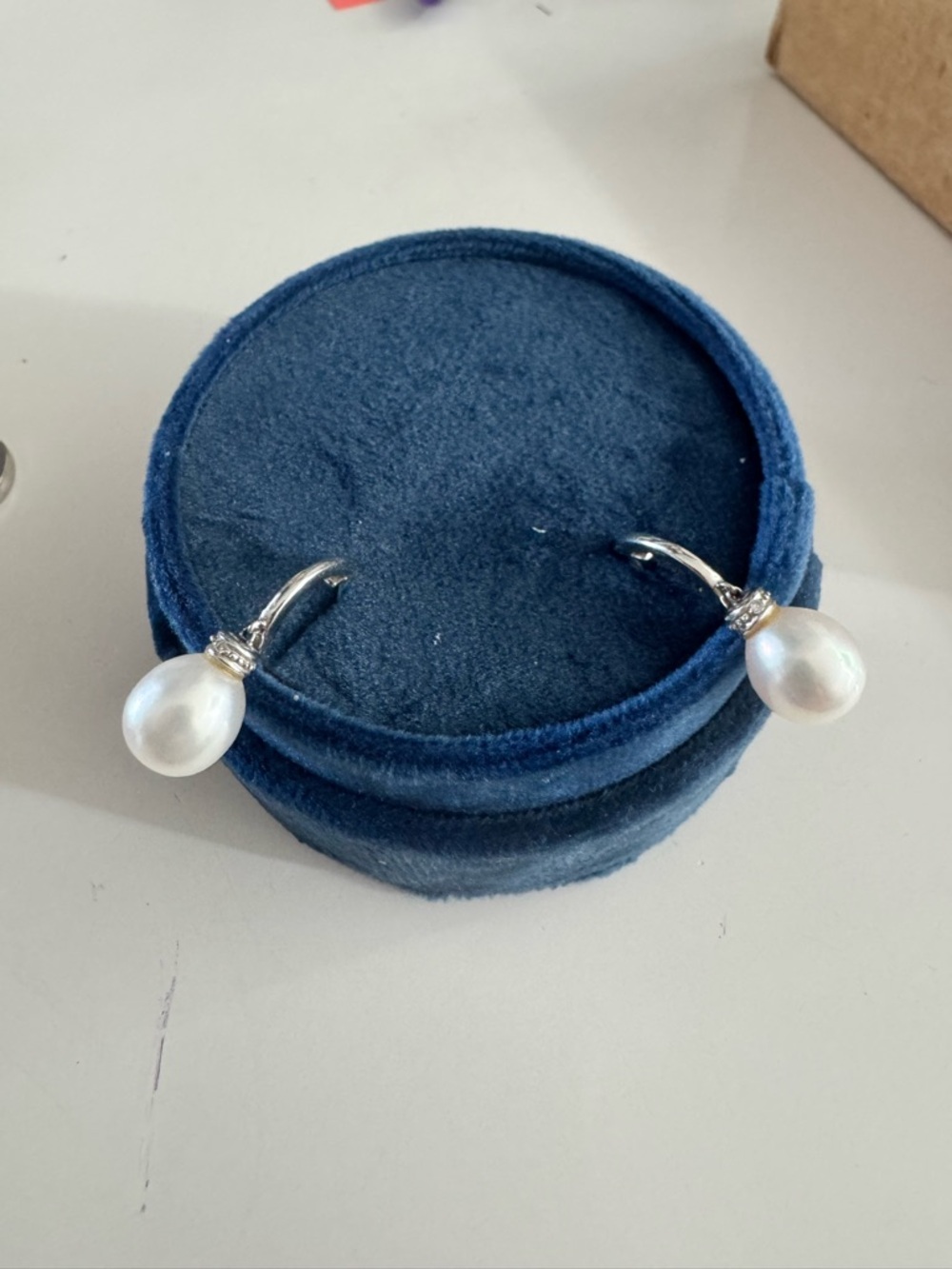 Cultured Pearl Drop Hoop Earrings - 14K white Gold